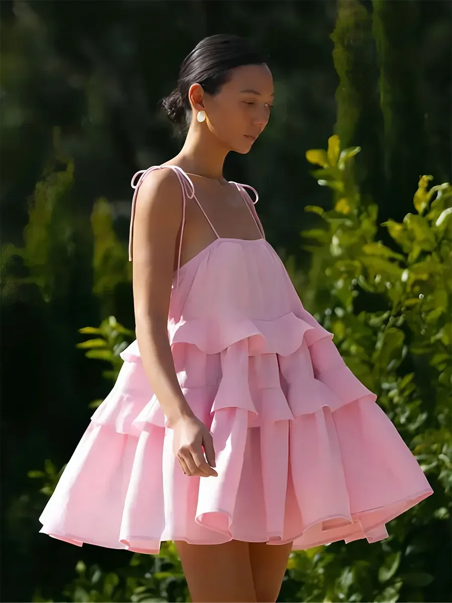 Wolfeel-vestido Sexy holgado blanco 100% de algodón para mujer, minivestido sin mangas con tirantes, vestido de playa clásico con volantes para mujer