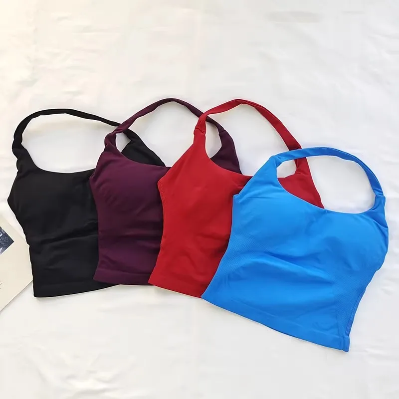 Conjunto Deportivo de Camiseta sin Mangas con Cuello Halter y Espalda Descubierta para Mujer, con Top Deportivo Acolchado y Resistente a Impactos para Yoga, Gimnasio, Ejercicio y Uso Diario al Aire Libre