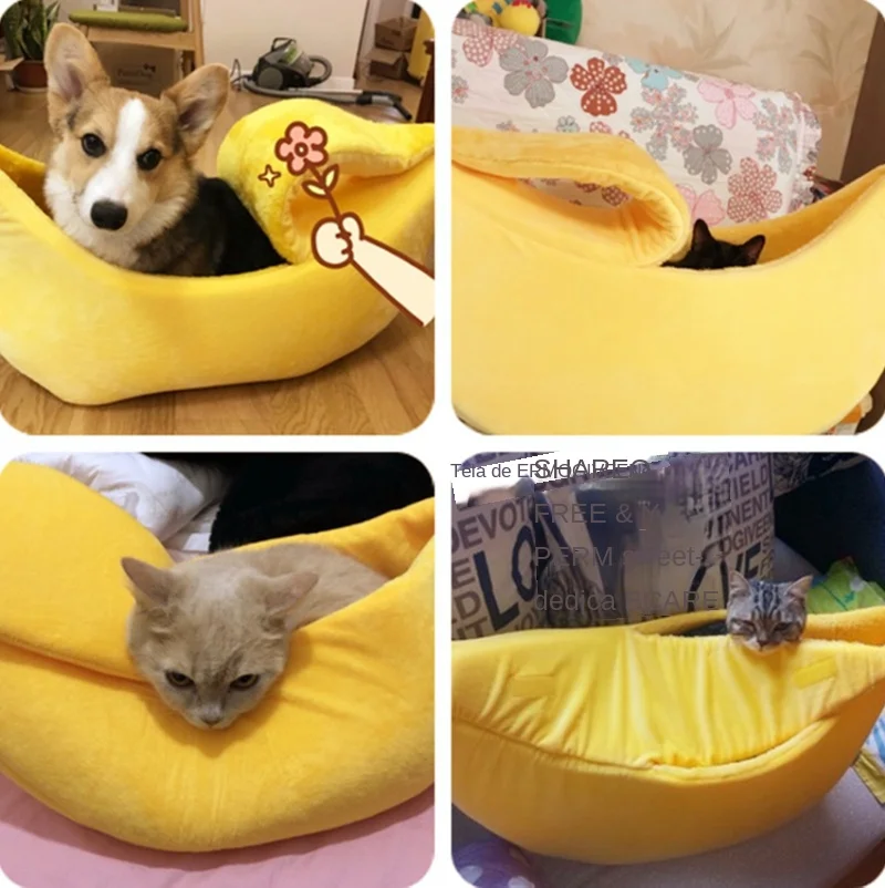 Cama de invierno para gatos y plátano, camas divertidas y acogedoras para gatos, cesta portátil duradera y cálida para mascotas, perrera, cojín para perros, suministros para gatos de invierno