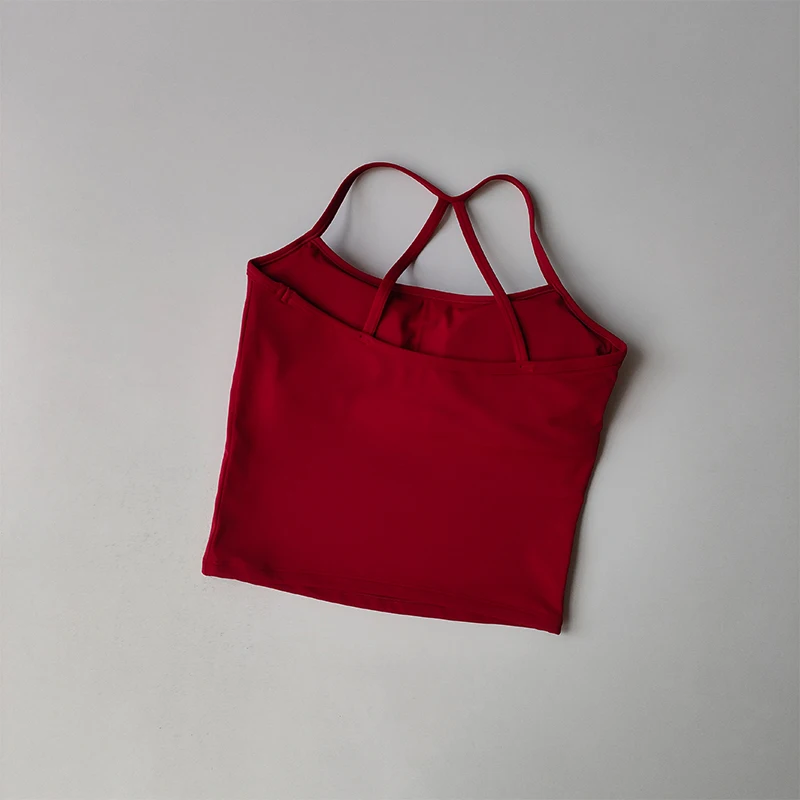 Sujetador deportivo desnudo sin costuras para mujer, Push-up, soporte alto, correa fina ajustable para el hombro, camiseta sin mangas para Yoga, ropa interior deportiva