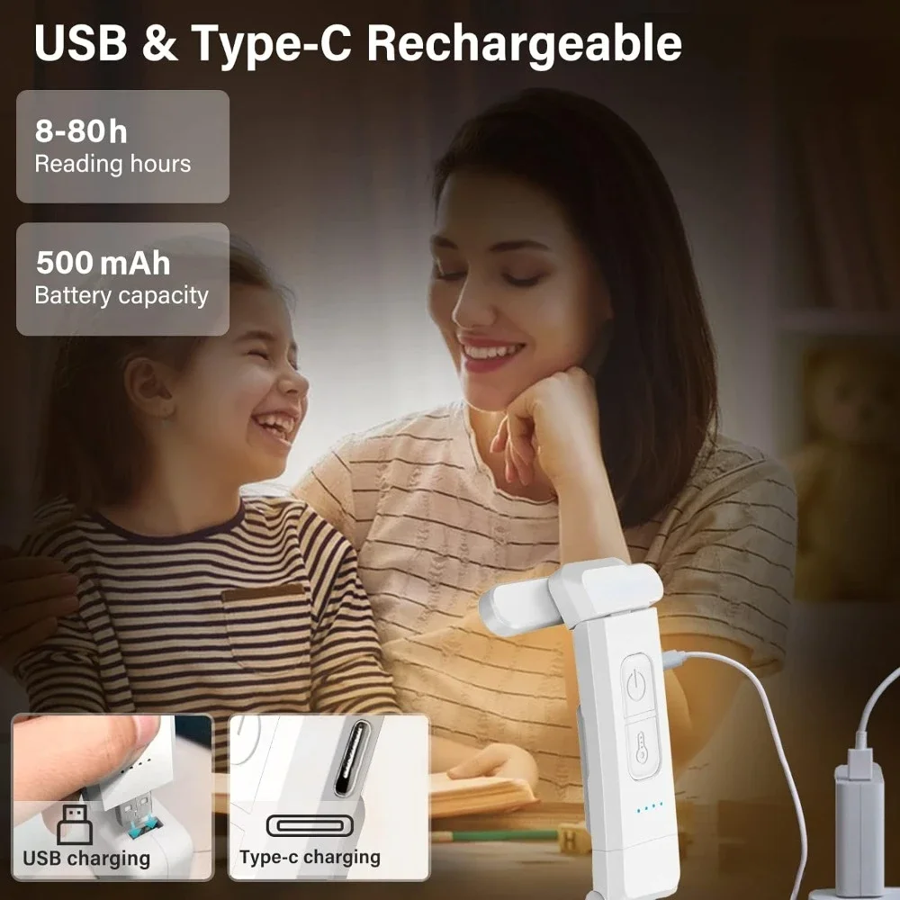 Luz de lectura, luz de libro recargable por USB para leer por la noche en la cama, luz de marcapáginas portátil con clip LED para leer en la cama