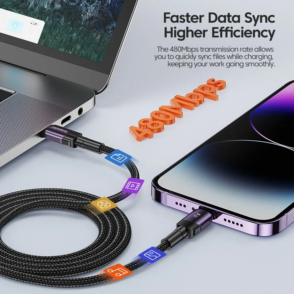 Toocki PD 27W USB C a Cable iP para iPhone 14 13 12 11 Pro XS tipo C a Cable Lightning Cable de datos Cable de datos de teléfono de carga rápida