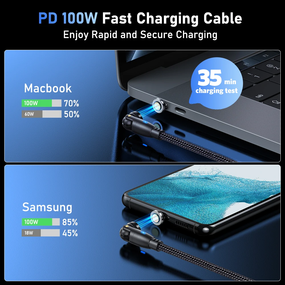 AUFU 100W Cable magnético USB tipo C 5A Cable Micro tipo C de carga rápida para Macbook Samsung para iPhone Cable cargador magnético