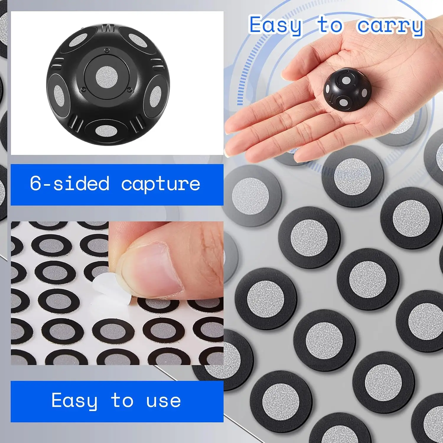 Juego de Marcadores de Escaneo 3D para Impresora 3D, 6 Caras, 6.0 mm, Marcadores de Escaneo 3D, Pegatinas de Puntos, Compatible con Escáner de Pulverización y Plataforma Giratoria