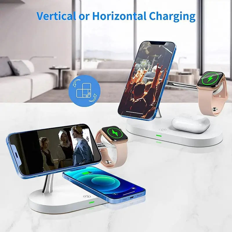Base de Carga Inalámbrica 3 en 1 Magnética para iPhone 12-17, Estación de Carga Rápida para Apple Watch 11 10 9 8 7 6 5, Airpods 2 3 Pro