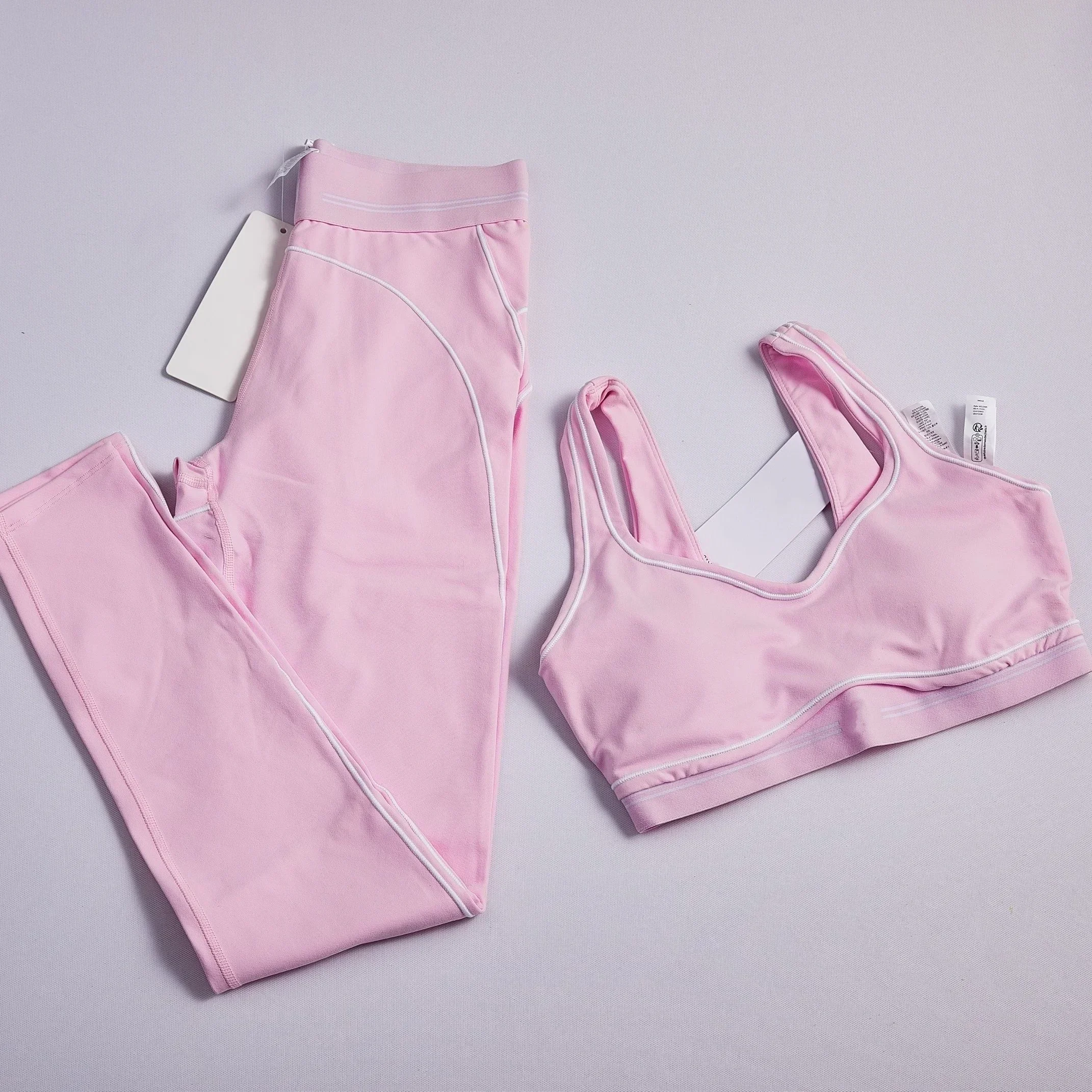 Conjunto de Yoga de 2 Piezas para Mujer, Pantalones a Rayas, Traje Deportivo Elástico Transpirable y Agradable a la Piel, Ropa Casual de Verano para Entrenamiento, Gimnasio y Running