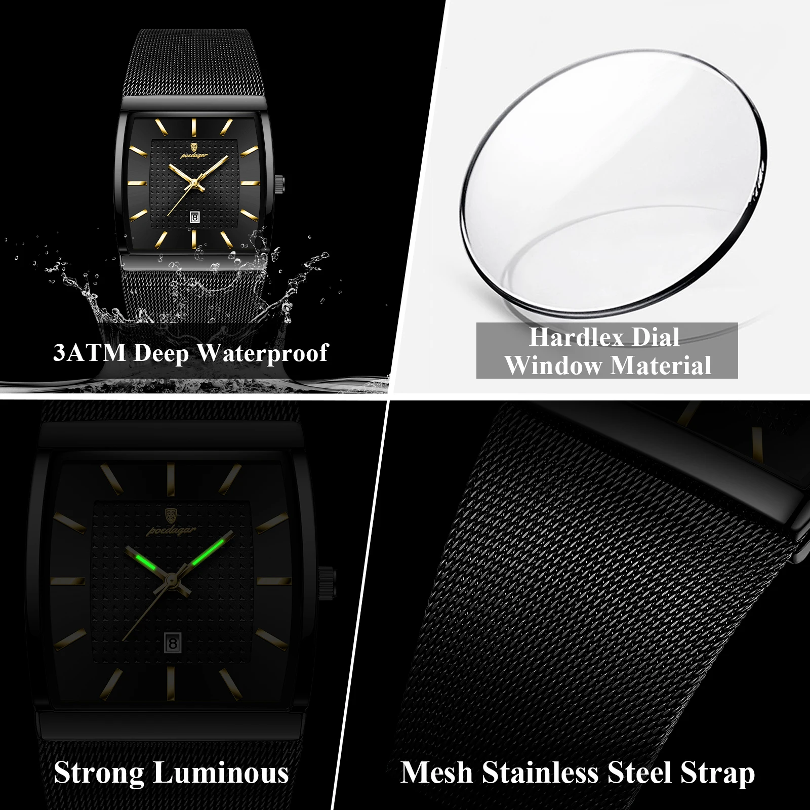 POEDAGAR, reloj de pulsera de lujo para hombre, resistente al agua, luminoso, malla de acero inoxidable, fecha, reloj para hombre, relojes de cuarzo de negocios a la moda para hombre