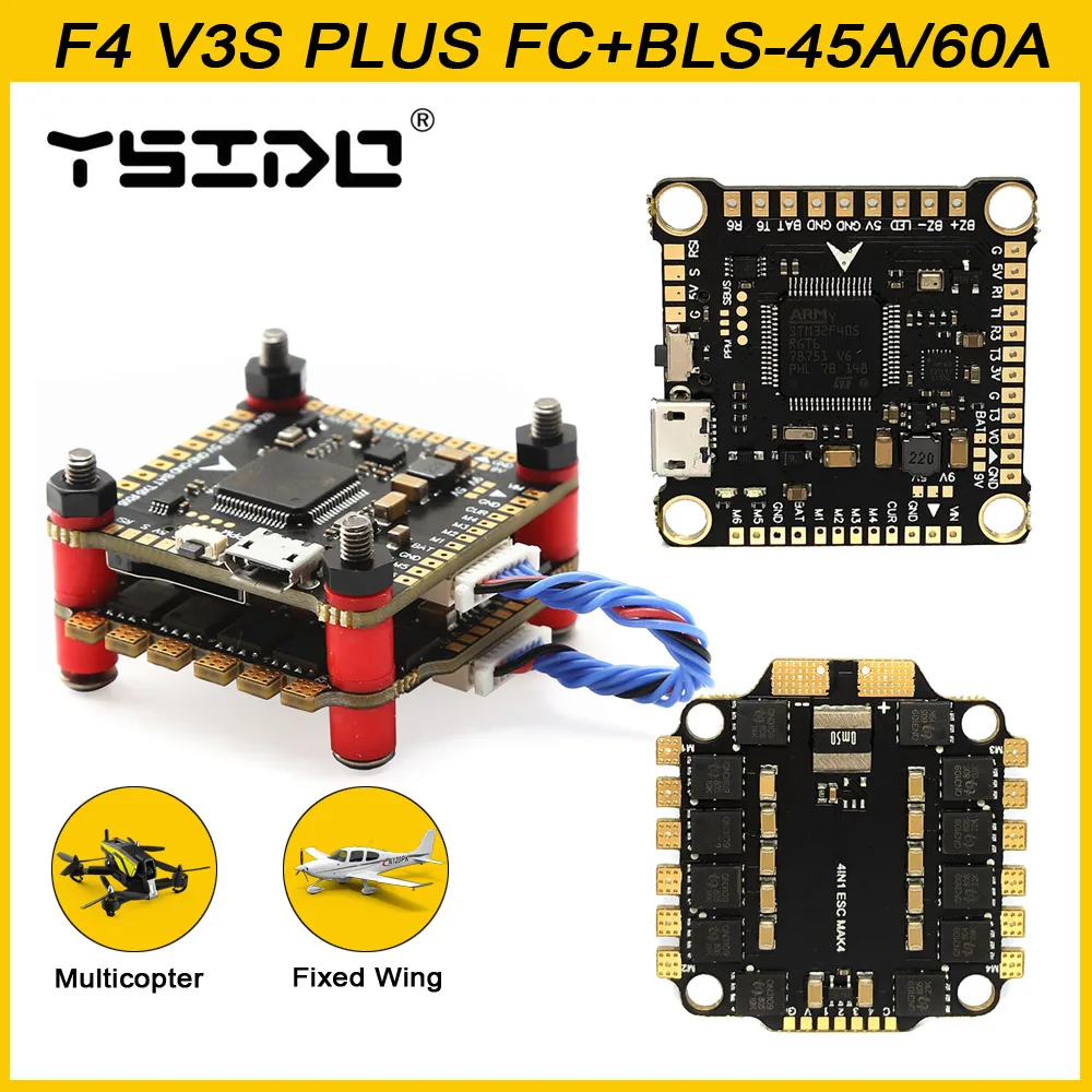 YSIDO nuevo F4 V3S PLUS Control de vuelo FC soporte BetaFlight/INAV BLS-45A/60A 4 en 1 ESC pila para RC Dron con visión en primera persona avión Quadcopter