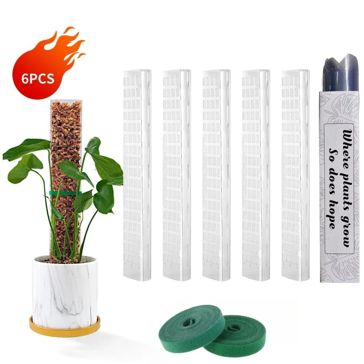 Postes de musgo, soporte para plantas, plástico transparente, reutilizable, palos en macetas para interiores, tren, planta trepadora para crecer hacia arriba para jardín