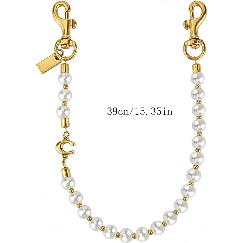 Llavero con Cadena y Dije de Perla para Mujer, Correa Desmontable para Bolso con Dije de Letra C, Accesorios de Moda para Bolsos, Regalos