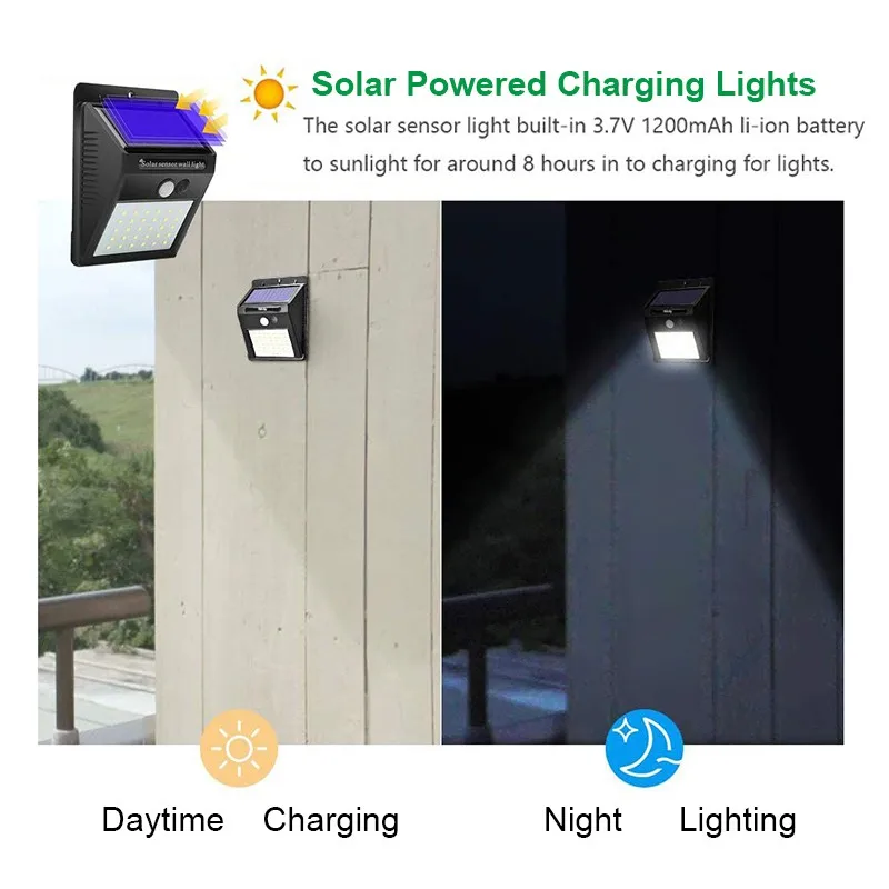 Luz Solar LED con Sensor de movimiento PIR, luz de pared para exteriores, impermeable, alimentada por energía Solar, farola, decoración de jardín, 6/30