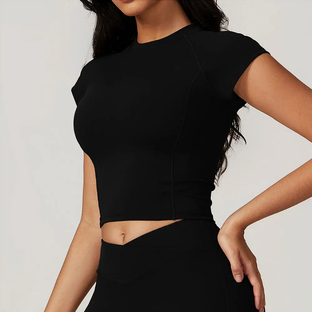 Camisetas deportivas sexys para mujer, Camiseta ajustada de manga corta para Yoga, correr, Fitness, transpirable, Tops de gimnasio, ropa de entrenamiento de realce