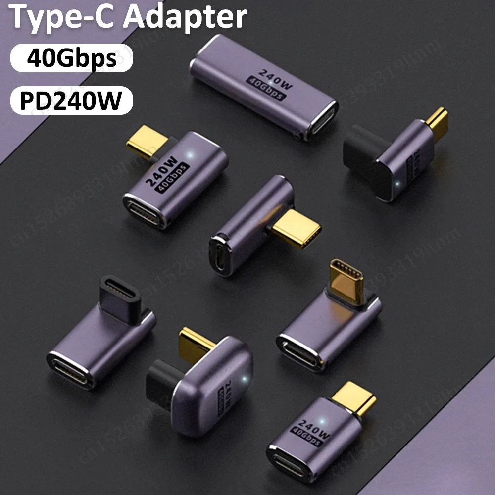 Adaptador OTG tipo C 5A, convertidor de datos de carga rápida de 240W, USB 4,0, 40Gbps, compatible con 8K, 60Hz, USB C, adaptador de codo de 90/180 grados