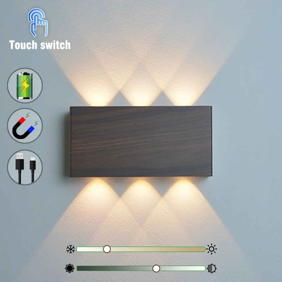 Lámpara de pared LED inalámbrica portátil, luces de pared con atenuación táctil, luz nocturna con carga tipo C, decoración para esquina de cabecera de cama, 3 colores