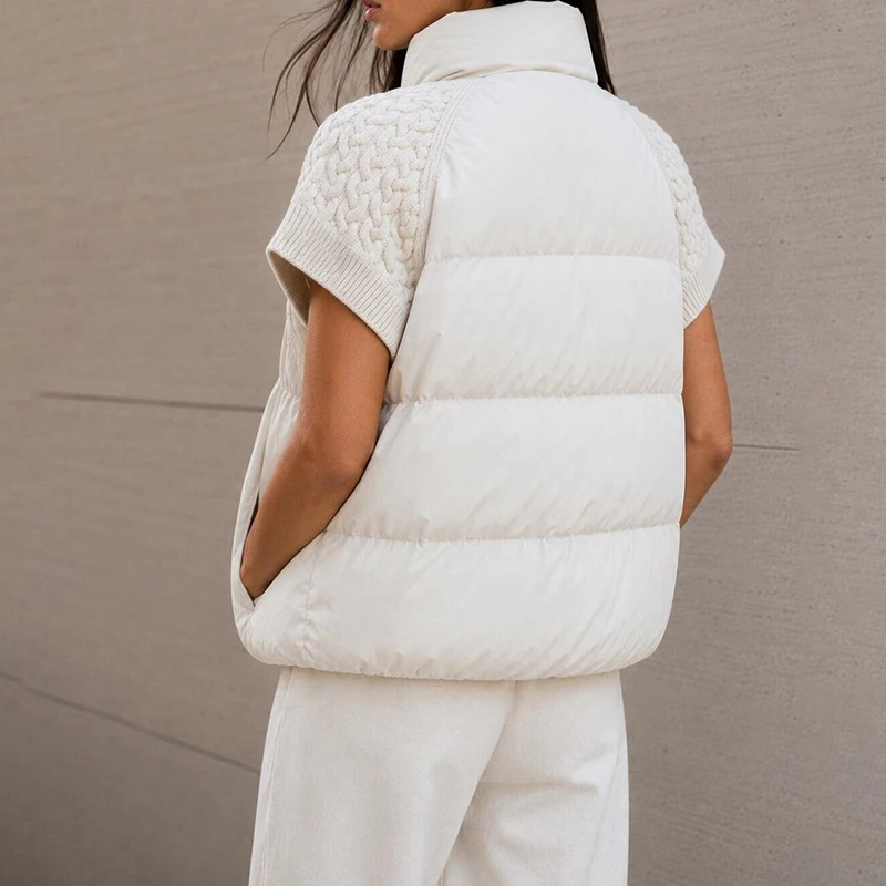 Chaleco Acolchado de Punto para Mujer, Cuello Alto, Sin Mangas, con Cierre, Corto, Holgado, para Usar en Capas, Ropa Exterior, Chaqueta Cálida de Invierno para Damas 2026
