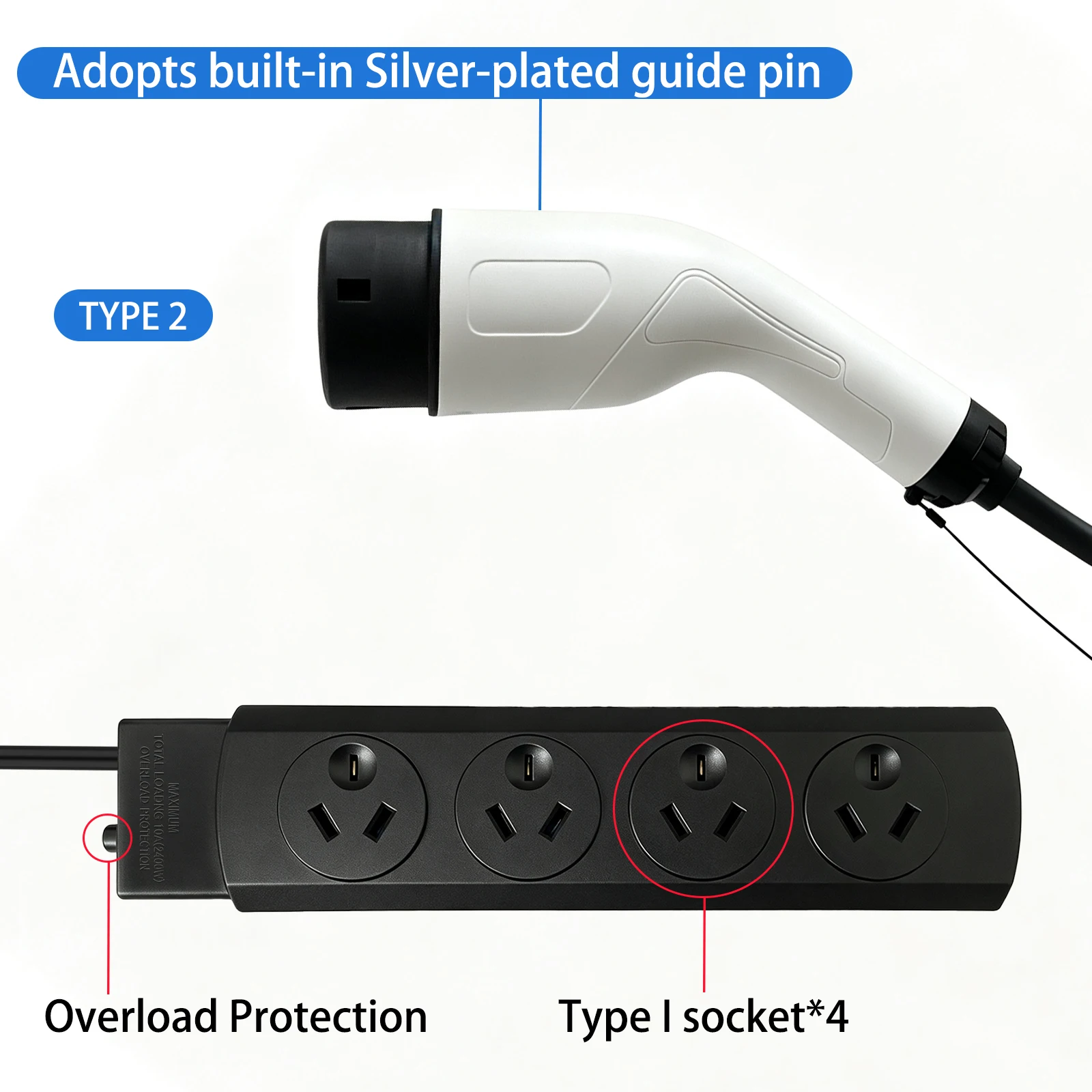Adaptador de descarga V2L tipo 2 de 2400W para vehículos eléctricos, cable de carga con enchufe AU, accesorio de salida de energía de emergencia para camping al aire libre