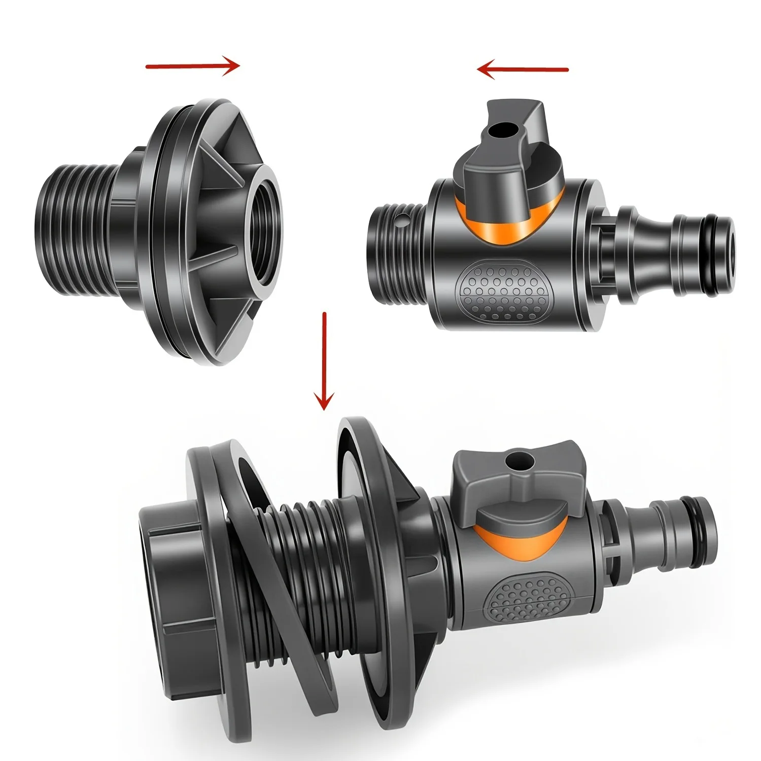 2 adaptadores de PVC/IBC para barriles de agua de 1/2" con válvula, conector para la recolección de agua de lluvia para almacenamiento de agua de riego.