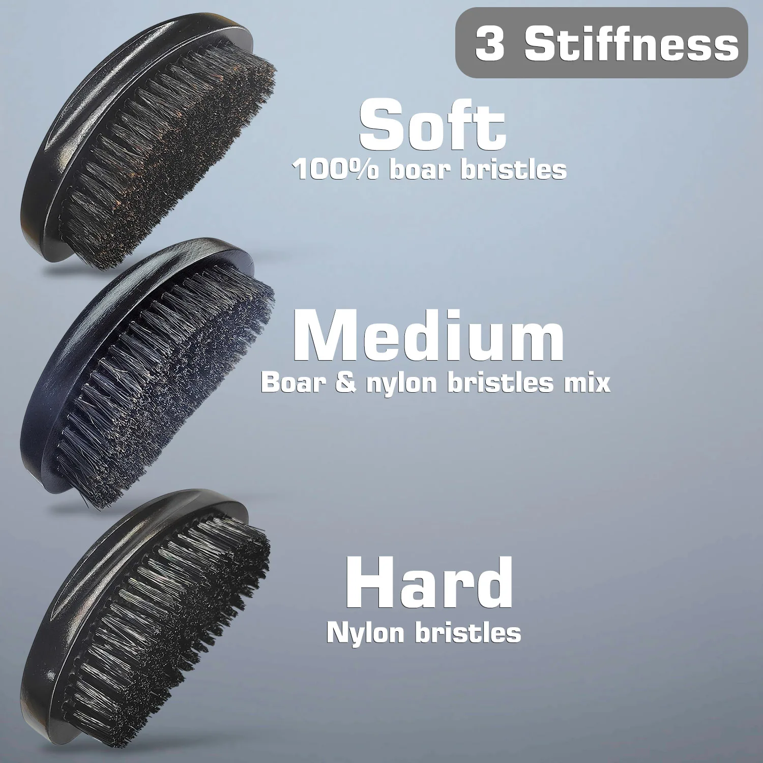 Cepillo Gracemen 360 Wave para Hombres Afro, Cepillo Curvo de Madera con Cerdas de Jabalí y Nylon de Dureza Suave/Media/Dura para Barba y Cabello