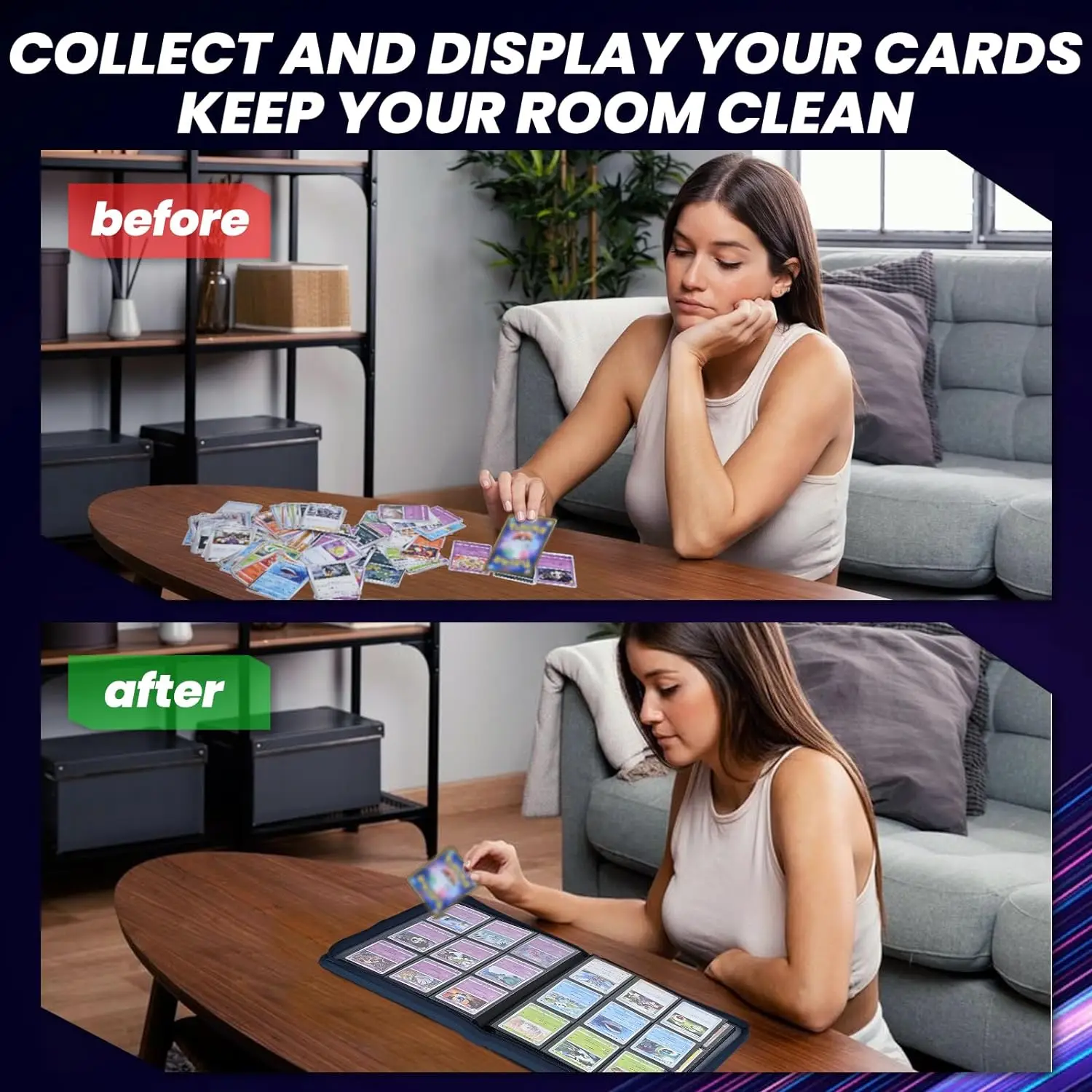 Carpeta de tarjetas con cremallera de 9 bolsillos, libro porta tarjetas comerciales 360, carpeta con cremallera de cubierta de PU de primera calidad para tarjetas, tarjeta de carga lateral duradera