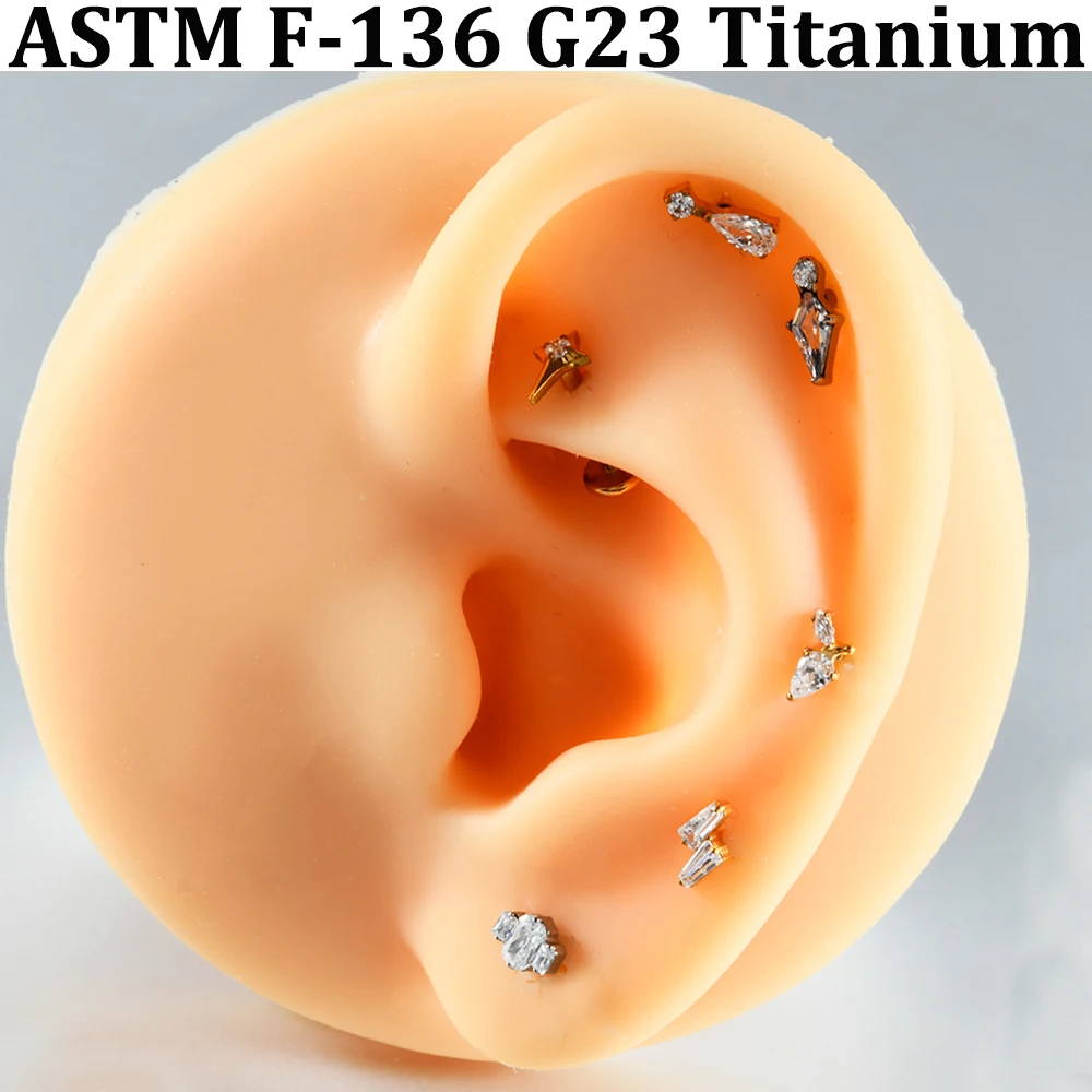 1 Pieza de Titanio Sólido, Diferentes Estilos, Roscado Internamente, Parte Trasera Plana, Piercing para Oreja, Labio, Cartílago, Tragus, Rook, Hélix, 16g, Unisex