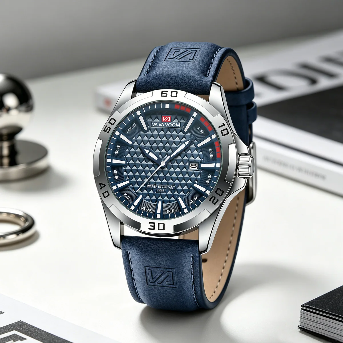 VA VA VOOM, reloj de pulsera deportivo informal con calendario de cuarzo militar para hombre, reloj de pulsera de cuero de negocios resistente al agua para hombre, reloj Masculino