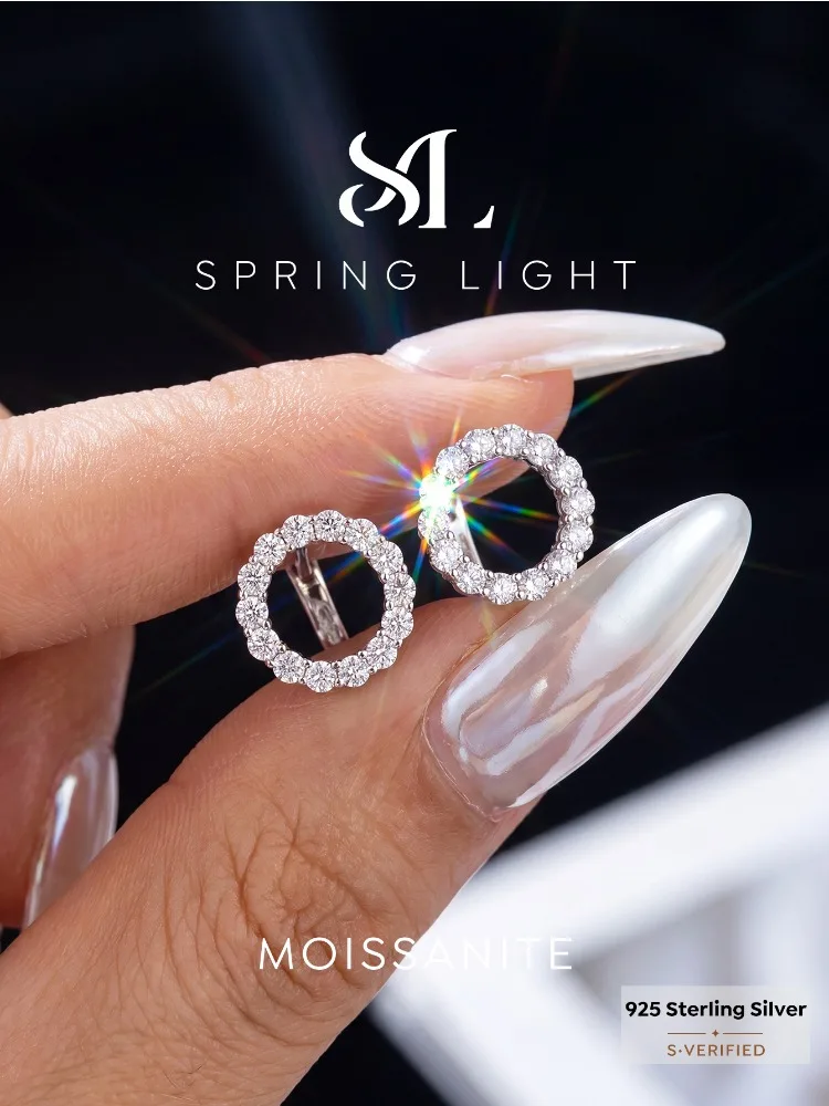 Pendientes redondos de diamante Moissanite auténtico para mujer, Plata de Ley 925, joyería fina de alta calidad para fiesta de aniversario, joyería fina de alta calidad