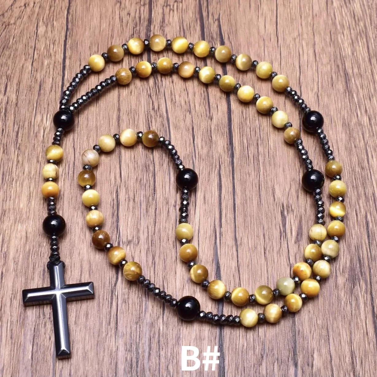 Piedra de ojo de tigre Natural, Rosario de Cristo católico, adorno colgante para coche para mujeres y hombres, colgante de Cruz de hematita, joyería Mala