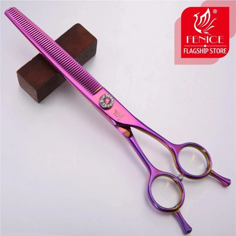 Tijeras de peluquería canina Fenice Professional JP440C de acero de 7.0 pulgadas para corte y entresacado de perros, tijeras de entresacado con reducción del 25%