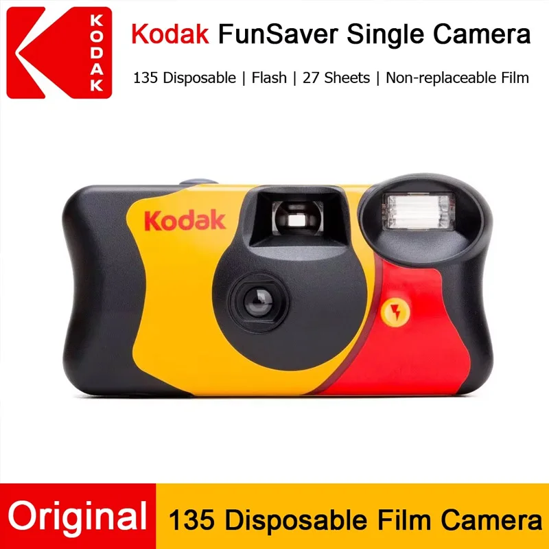 Cámara Desechable Clásica Original Kodak FunSaver/Daylight de un Solo Uso con Flash, Cámaras de Película Desechables de Apuntar y Disparar, 27 Hojas, 39 Hojas