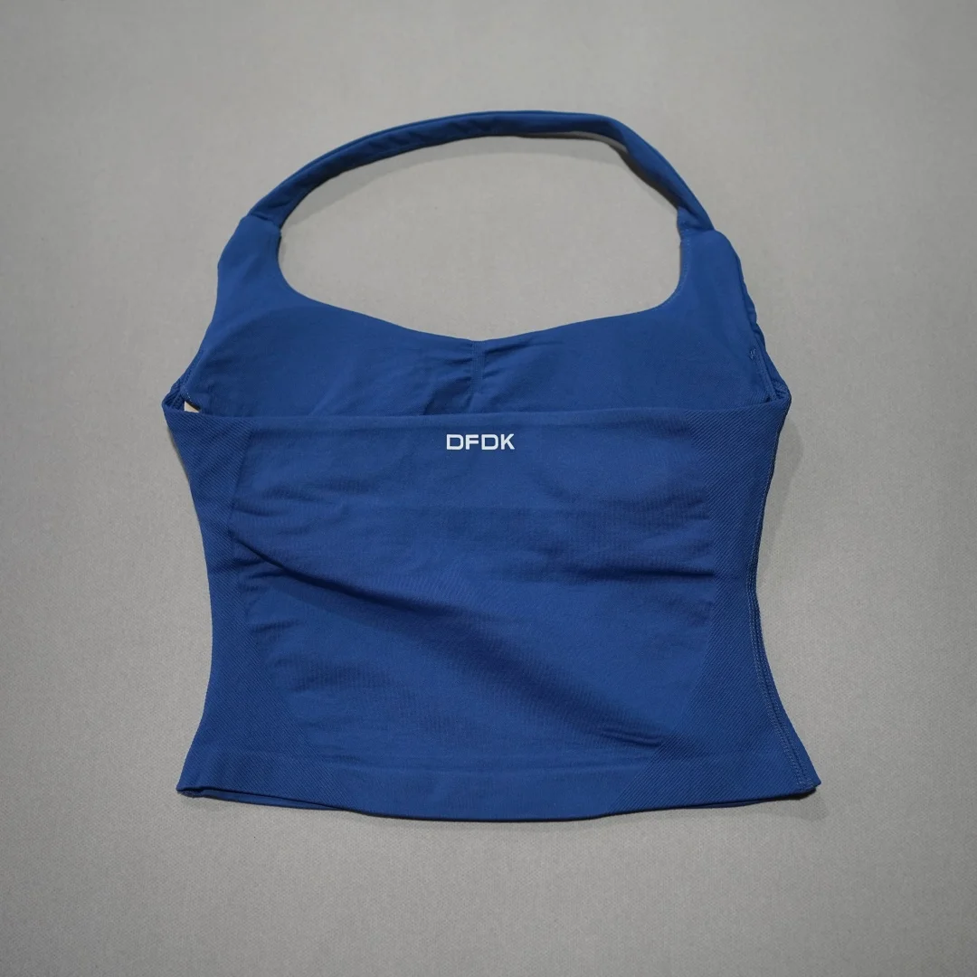 DFDK Chaleco deportivo con cuello en V para mujer, top de yoga sin mangas sin costuras, acolchado desmontable, ropa deportiva transpirable de ajuste delgado para gimnasio y correr