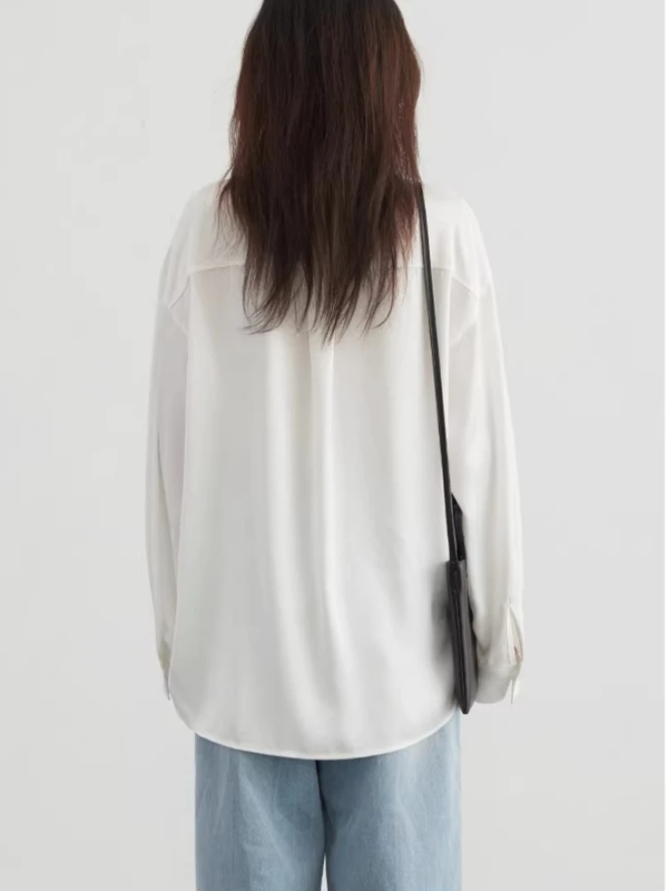 CHIC VEN Blusa de Moda para Mujer, Manga Larga, Blanca, Lisa, con Abertura Lateral, Holgada, para Oficina, Primavera Verano 2026