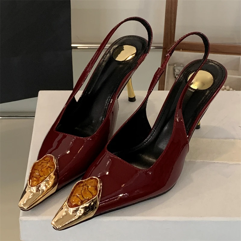 Eilyken, diseño de estilo callejero, incrustaciones de diamantes, zapatos de tacón para mujer, sandalias elegantes sexis de tacón fino con punta estrecha, zapatos con talón descubierto para banquete y graduación