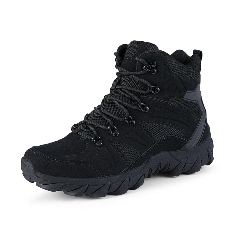 HIKEUP-Botines de cuero para hombre, botas de invierno de diseñador de marca, zapatos tácticos de senderismo, zapatillas de seguridad para el trabajo, Ejército
