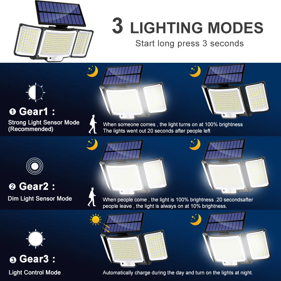 Luces solares LED 228/328 lámpara de pared con Sensor de movimiento PIR para exteriores IP65 farola impermeable con control remoto para iluminación de jardín