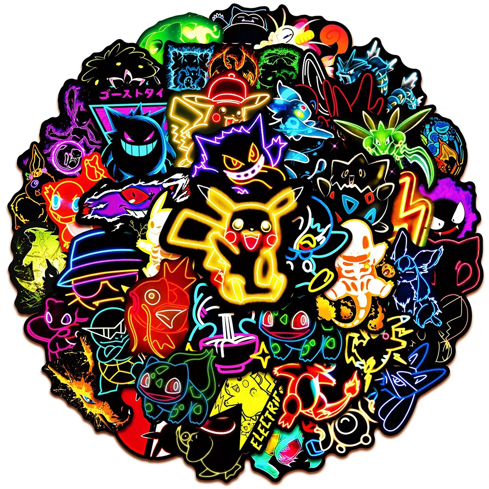 10/30/50 Uds. Cool dibujos animados luz de neón Anime Pokemon pegatinas Pikachu calcomanías de dibujos animados portátil motocicleta teléfono pegatina estética Juguetes