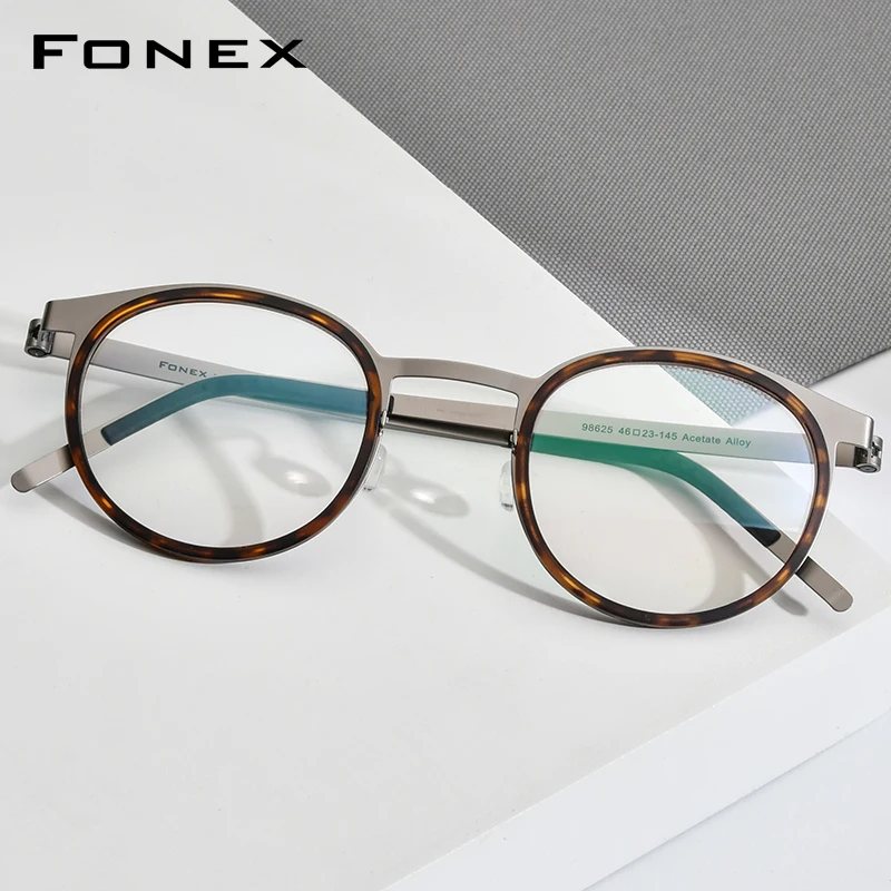 Montura de gafas de aleación de acetato FONEX para hombre, gafas redondas de diseño de marca, gafas coreanas ultraligeras de Dinamarca Morten sin tornillos 98625