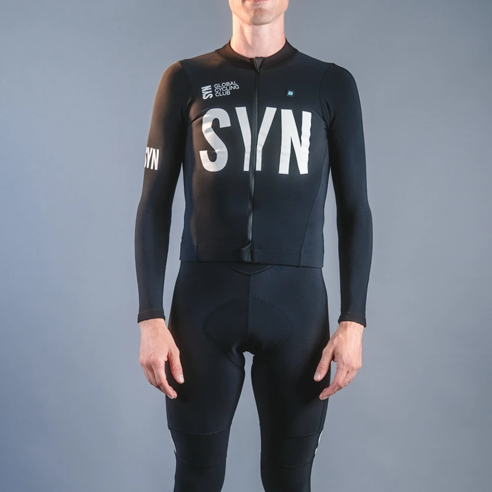 SYN Camiseta de ciclismo de manga larga de forro polar negro de invierno 5-10 ℃   Ciclismo al aire libre camiseta de ciclismo unisex de algodón cálido de alta calidad para hombres