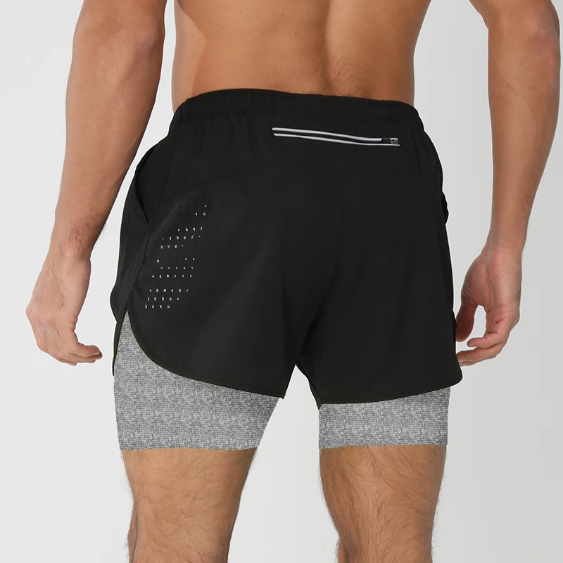 Pantalones cortos para correr para hombre, pantalones cortos negros de doble capa para Fitness de secado rápido, nuevos pantalones cortos deportivos para entrenamiento y culturismo, novedad