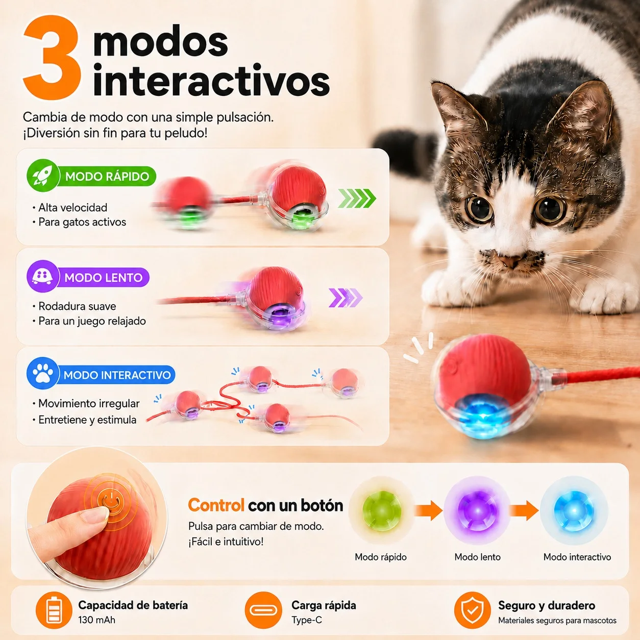 Nuevo Juguete Interactivo para Gatos, Pelota Automática Rodante, Recargable, Inteligente, para Gatitos