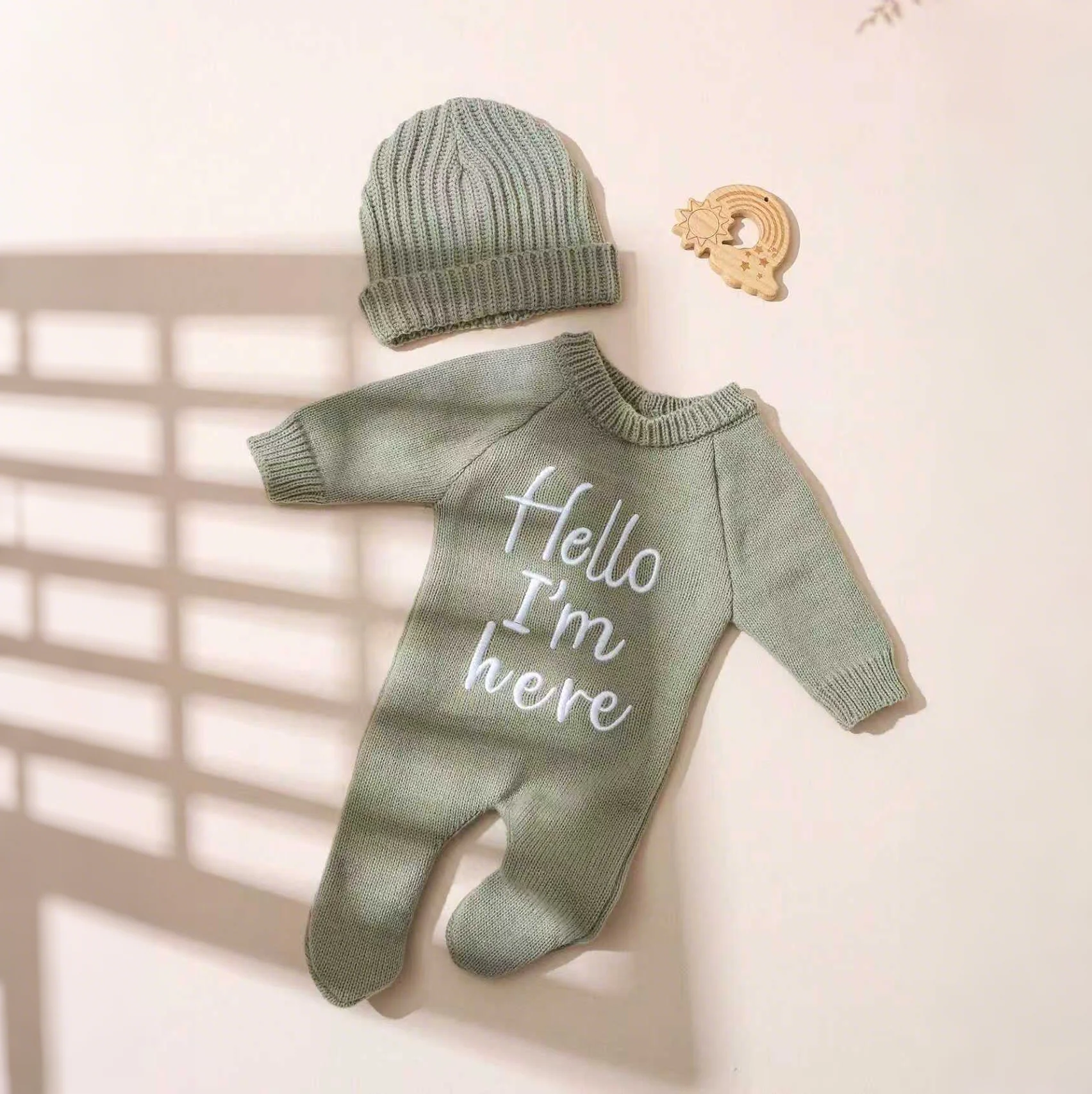 Ylsteed "Hola" bordado tejido recién nacido anuncio de nacimiento trajes mono con zona para bebé niño niña accesorios de fotografía recién nacido