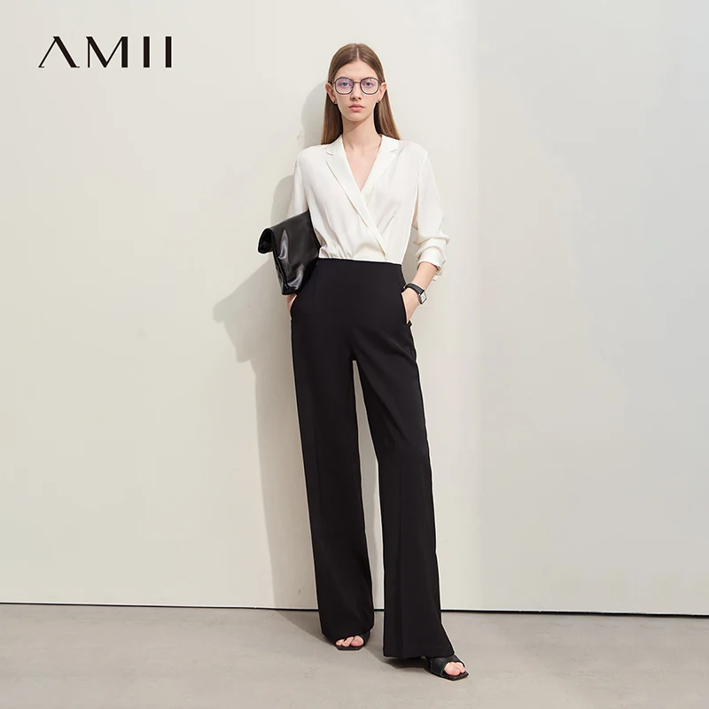 Amii Minimalism 2026, Pantalones Anchos de Verano para Mujer, Pantalones Casuales Rectos Básicos, Pantalones Largos Sólidos para Mujer, 12412006