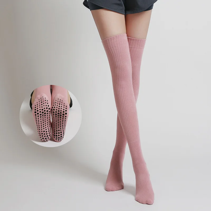 Calcetines de Yoga de tubo largo para mujer, calcetines antideslizantes de algodón para Fitness, Pilates, calcetines de Ballet para baile, calcetines deportivos cálidos para gimnasio para niñas y mujeres
