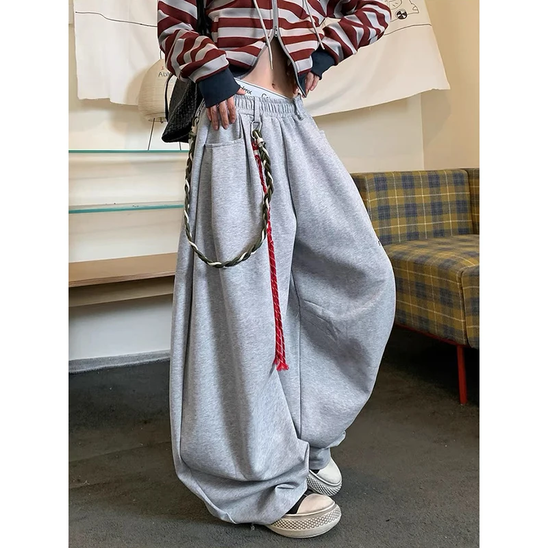 YIBASHU, pantalones deportivos grises Retro americanos para mujer, Otoño Invierno, calle alta, pantalones sueltos de baile de Jazz, pantalones de pierna ancha, pantalones casuales de tendencia