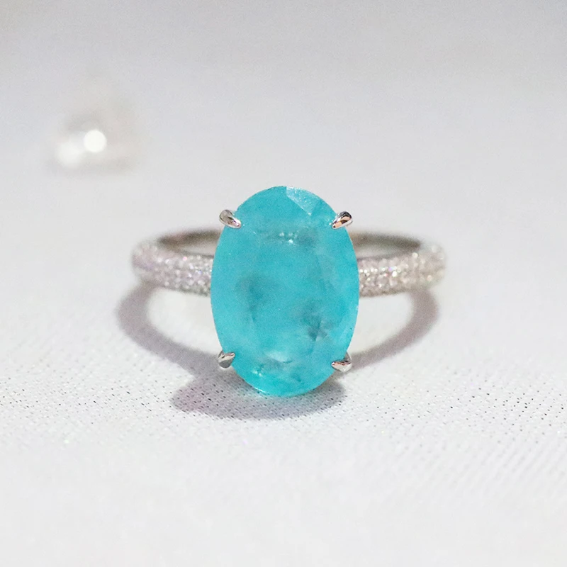 Anillos de dedo ovalados de Plata de Ley 925 para mujer, elegante anillo de turmalina Paraiba, joyería clásica de compromiso y boda