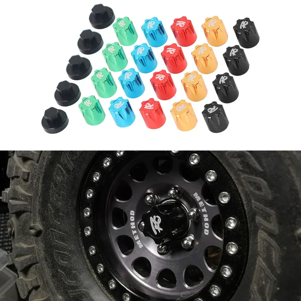 Tapa central de llanta de rueda de Metal, tapa antipolvo, tuerca M4, 4 Uds. Para 1/10 coche trepador de control remoto Axial SCX10 D90 TRX4 TF2 CC01 Capra Upgrade