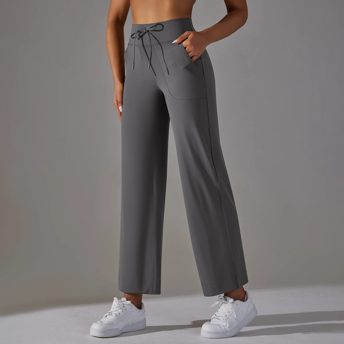 Mallas de mujer, pantalones acampanados de pierna ancha con bolsillos, pantalones deportivos con cordón, mallas de Yoga acampanadas de cintura alta, Fitness, correr, Jogg