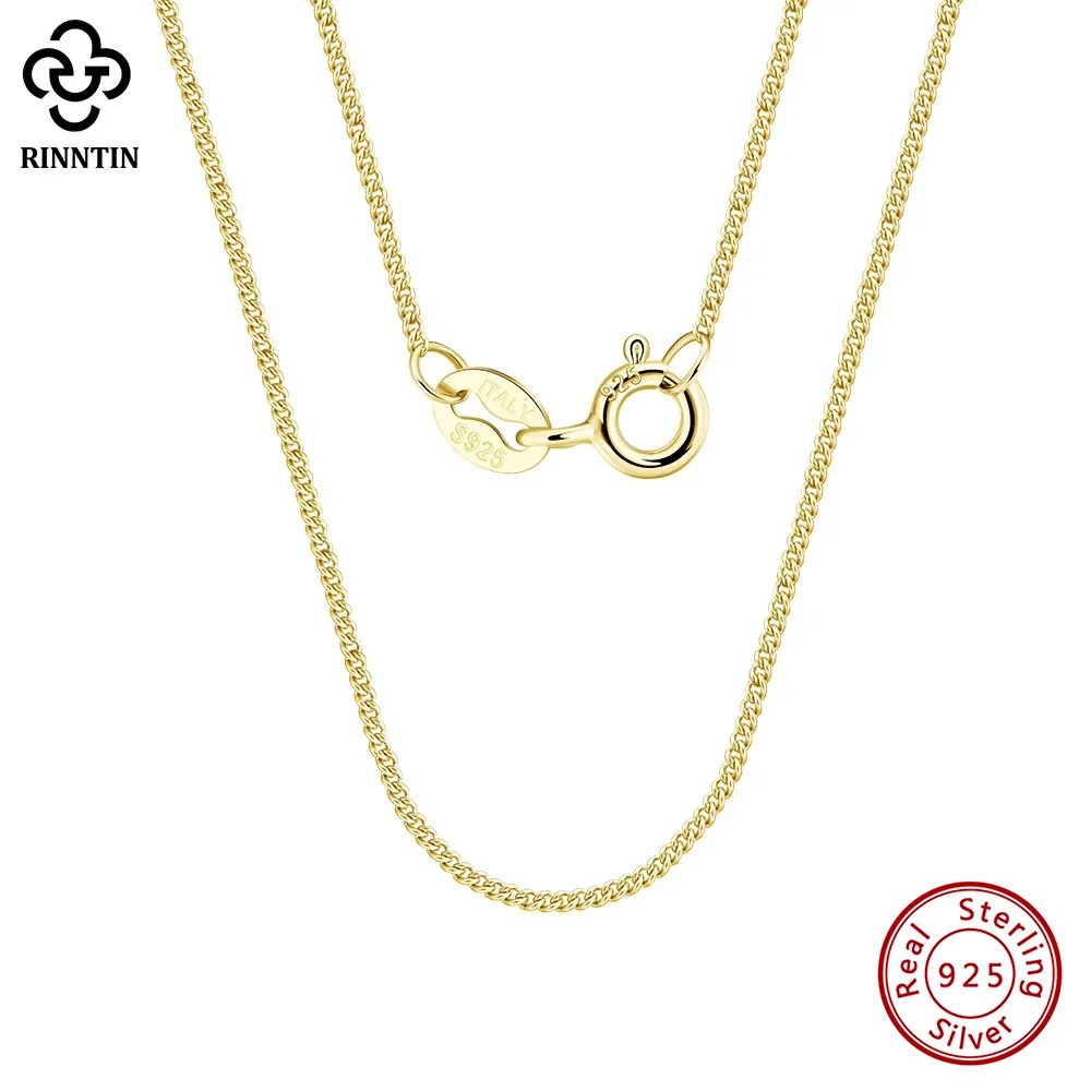 Rinntin sólida plata 925 1,0mm collar de cadena lateral para mujeres niñas collar elegante joyería fina 40/45/50/55/60cm SC18