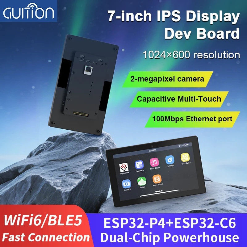 Placa de desarrollo ESP32P4 táctil capacitiva IPS de 7,0 pulgadas 1024*600 Placa de desarrollo ESP32-C6, con carcasa y cámara