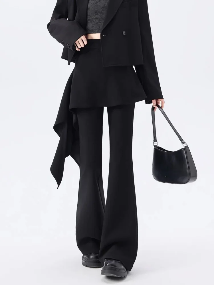 Pantalones acampanados góticos negros con falda para mujer, pantalones Vintage Y2k, pantalones estilo Harajuku japonés de los años 2000, ropa Emo Trashy de los años 2000