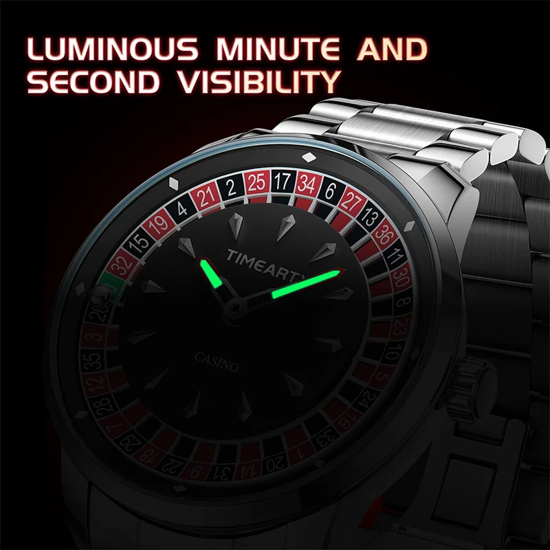 Reloj TIMEARTX para hombre, nuevo diseño de ruleta europea, juego de póquer, movimiento de cuarzo, reloj de pulsera de acero inoxidable, regalos para el día del padre